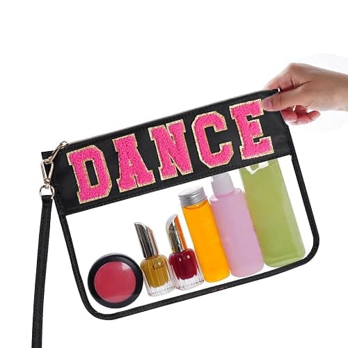 Hmxpls Chenille Letter Bag - Multi-purpose Nylon Cosmetic Bags with Zipper, Flat Pouches for Travel, Gym, Beach (Black-Dance) thumbnail 7