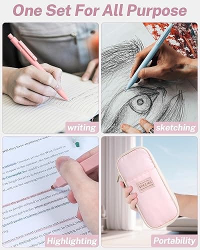 Smallbudi 43PCS Aesthetic School Supplies with Pen Case, 5 Black Ink Gel Pens, 12 Pastel Highlighters, 6 Mechanical Pencil Set 0.5 & 0.7 & 0.9 mm, Back To School Supplies for Students Stationary thumbnail 7