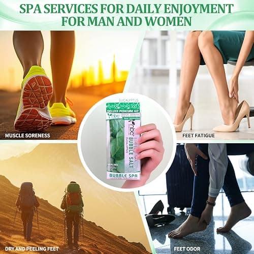 nbc BeautiLab Pedicure Kit Foot Soak Set: Bubble Salt, Sugar Scrub, Massage Mask, Massage Lotion in a Box, 4 Step Foot Spa Kit for Dry Feet,Tired Feet（3 Set Eucalyptus) thumbnail 7