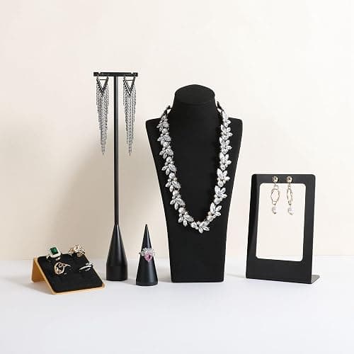 GemeShou Schwarz Halskette-Lagerbehälter-Organisator zum Verkauf, Sammet-Halskette-Halter-Ständer, Schmuck-Büste-Ausstellung-Ständer, Schmuck-Mannequin für die Theke【Schwarz - Mittlere】 thumbnail 4