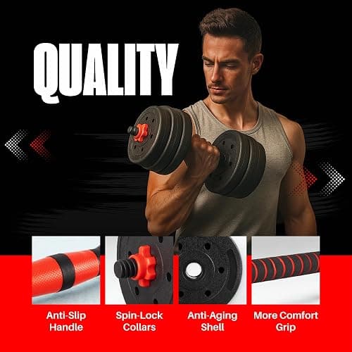 Straame 20KG Adjustable Dumbbell & Barbell Weight Set with Foam-Padded Connector. Free Weights for Home Gym, Strength Training, Non-Slip TPR Grips, PE Shell Plates, Compact Storage thumbnail 4