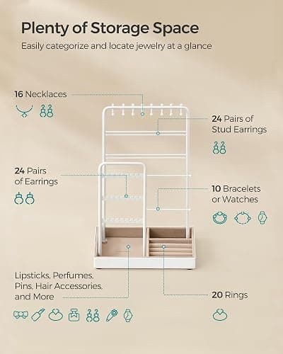 SONGMICS Jewelry Holder, Jewelry Organizer, Jewelry Display Stand with Metal Frame, Matte White UJJS021W01 thumbnail 5