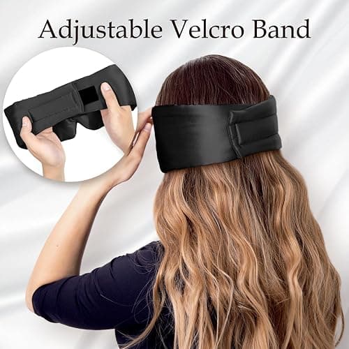 Zenssia 100% Mulberry Silk Sleep Mask Eye Mask for Man and Woman with Adjustable Headband, Full Size Large Sleep Mask & Blindfold for Total Blackout for All Night Sleep, Travel & Nap- Black thumbnail 4