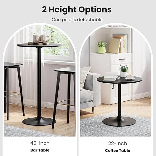 Giantex Two-in-one Bar Table with Detachable Pole, Metal Base, 24" Round Top, 40"/22" Two Convertible Height, Cocktail Table, Coffee Table, Pub Table for Dining Room, Restaurant, Kitchen (6, Black) - 6 - Black thumbnail 4
