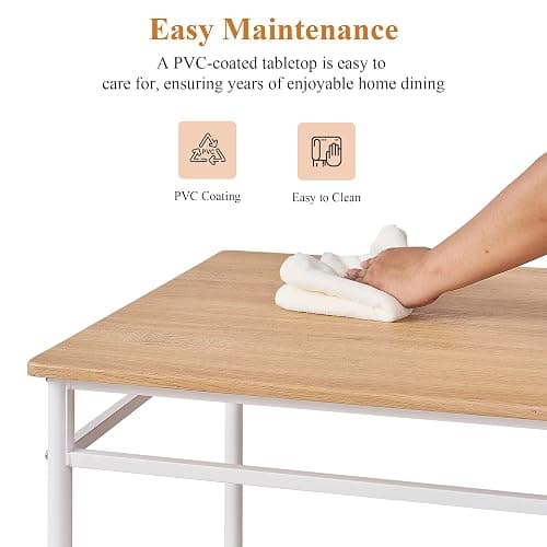 VECELO Dining Table Set for 4, 5-Piece Wood Kitchen Table with Chairs for Small Space, Breakfast Nook, Space-Saving, Natural White thumbnail 6