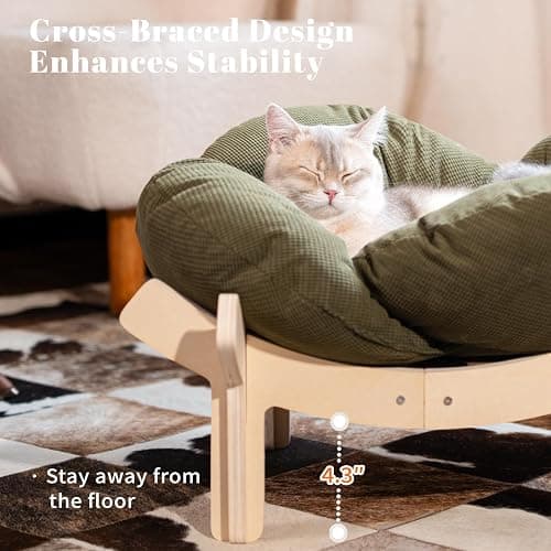 CHEERHOME PETS Elevated Cat Bed Wooden with Cushion Fluffy Pet Couch Sofa for Indoor Cats Raised Kitty Lounge Chair Suitable for Puppy, Cat Furniture(Green) thumbnail 2