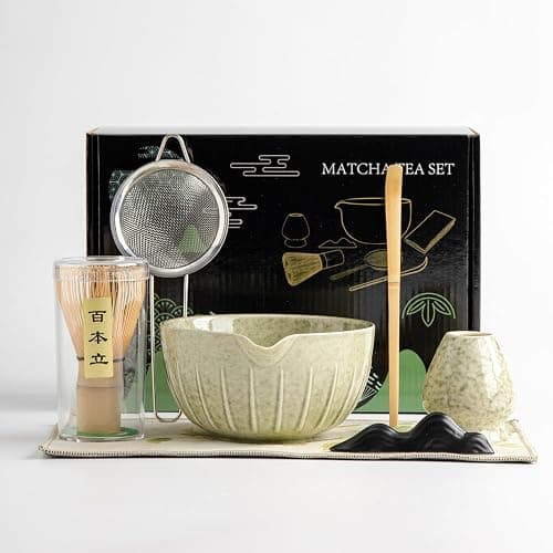 Matcha Whisk Set - 7PCS matcha kit ，Matcha Bowl with Spout, Bamboo Whisk with Ceramic Holder, Macha Scoop and Sifter, Matcha Kit for Ceremony, Gift for Matcha Lovers Green matcha set thumbnail 4