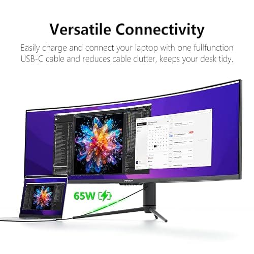 INNOCN 49" Curved Gaming Monitor 144Hz Ultrawide 32:9 WDFHD 3840 x 1080P, R1800, 99% sRGB, HDR400, USB Type C, DisplayPort, HDMI, Built-in Speakers, Height/Tilt Adjustable - 49C1G thumbnail 3