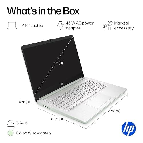 HP 14” Ultra Light Thin Laptop Computer 2026 Premium, MS Office, Copilot AI, 4-Core Intel CPU, 4GB DDR5 RAM, 628GB Storage (128GB UFS+500GB Ext), Long Battery, MarxsolAccessory, Win 11 Pro, Green thumbnail 9