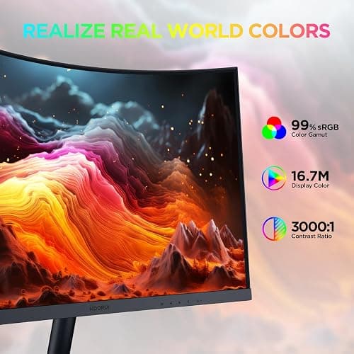 KOORUI 24 inch Curved Monitor, Full HD 1080P Curved Computer Monitor, 100Hz 1500R PC Screen, TÜV Rheinland Certified, HDMI VGA, Tilt Adjustment, LCD Display, Eye Care, Black 24N5CA thumbnail 3