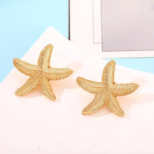 Starfish Shell Stud Earrings for Women Gold Silver Chunky Seashell Drop Dangle Earring Beach Summer Themed Jewelry thumbnail 5