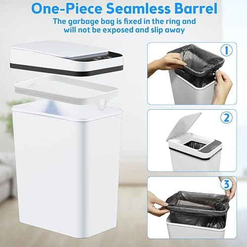 KOEYLE 2 Pack 2.2 Gallon Automatic Touchless Garbage Can, Small Motion Sensor Smart Trash Can, Slim Waterproof Trash Bin for Bedroom, Bathroom, Office, Living Room, White thumbnail 7