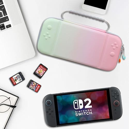 Supmay Carrying Case for Nintendo Switch 2(2025), Protective Hard Shell Portable Travel Carry Case Pouch Holds with 24 Game Cartridges and Mesh Pocket for Switch 2 Accessories, Fancy Pink Green thumbnail 7