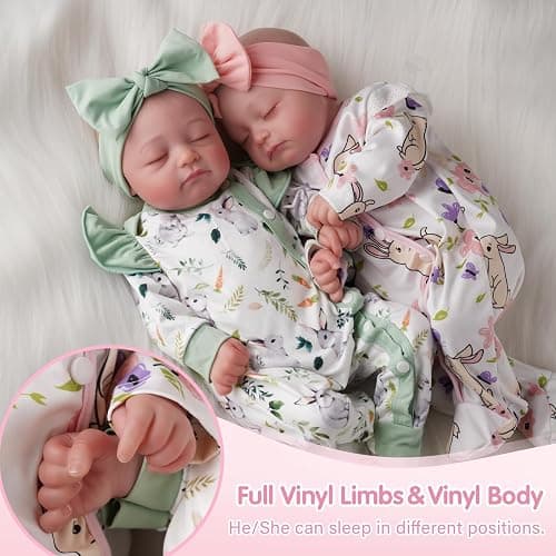 BABESIDE Lifelike Reborn Baby Dolls Twins, 20 inch Realistic Newborn Boy Girl Soft Vinyl and Cloth Body Real Life Baby Dolls Sleeping with Accessories for 3+ Year Old Kids Gifts thumbnail 7