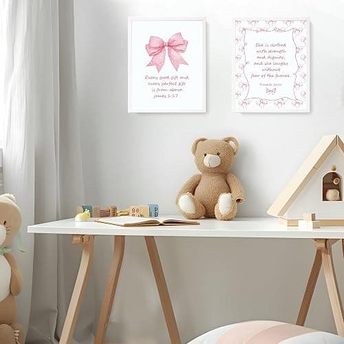 LARTSFRO Coquette Pink Bow Jesus Wall Art Decor Posters, Light Pink Bow Christian Room Bedroom Bathroom Dorm Wall Art Decor Aesthetic for College Teen Girls Gifts, Inspirational Bible Verses Bow Wall Decor, 10x8 Inch Set of 4 Bow Pictures (UNFRAMED) thumbnail 7