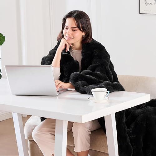 Jeyfull Fluffy Faux Rabbit Fur Throw Blanket - Soft, Luxury, Cozy Thick Warm Decorative Blanket for Bed, Sofa (Throw Size 50''x60'', Black) thumbnail 7