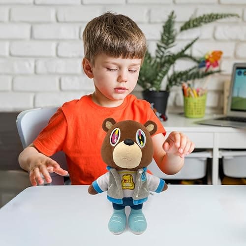 Adenzai Kanye Bear Plush - 10 Inch Cute Plush Bear Stuffed Animal Toy – Soft and Adorable Gift for Kids, Boys, Girls, Birthdays, Easter, and Graduation Cute Halloween Plush thumbnail 2