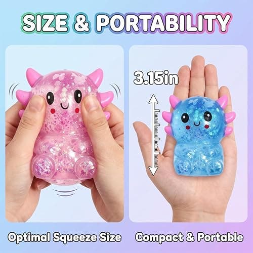 Axolotl Squishy Toys 4 Pack, 3.15 Inch Cute Sitting Axolotl Stress Balls, Soft TPR Sparkly Squeeze Fidget Toys for Anxiety Relief, Kawaii Sensory Toys for Kids Adults Party Favors Classroom Prizes thumbnail 3
