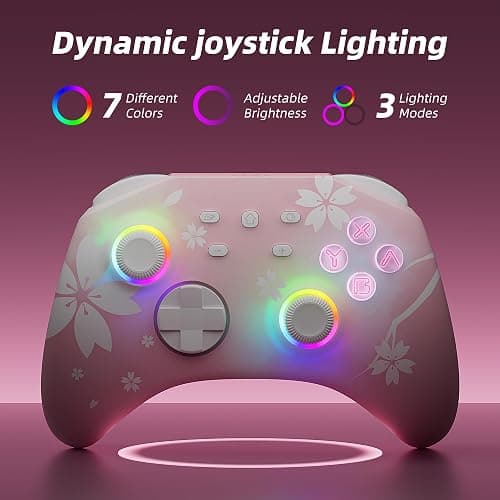 Mytrix Wireless Controllers for Switch/Switch 2, Windows PC iOS Android Steam/Steam Deck, Sakura Pink Bluetooth Controller with Programmable, Hall Effect Joysticks, Adjustable LED Light/Turbo/Vibration thumbnail 2