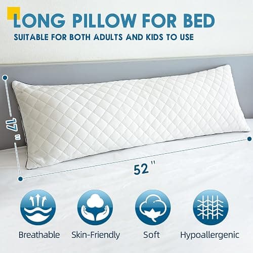 MAGIC ELEPHANT Body Pillow, Memory Foam Body Pillow for Adults, Long Pillow for Bed and Sleeping, Full Long Bed Pillow Insert (White, 17x52 Inch) thumbnail 2