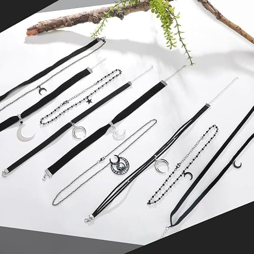 Ferreve 9 Pcs Gothic Choker Necklace for Women Black Star Moon Vintage Y2k Rock Necklace for Mother's Day Jewelry Gift thumbnail 3