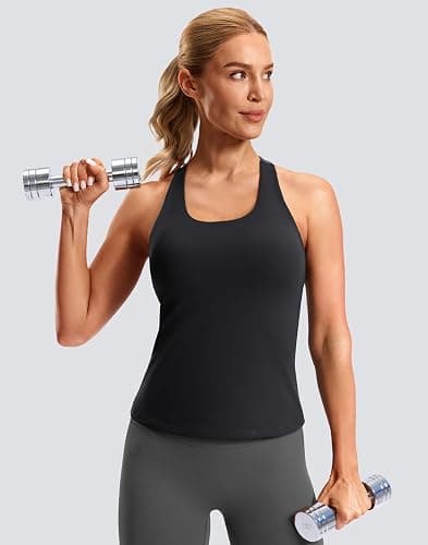 Soothfeel Womens Workout Tank Tops with Built in Bra Racerback Athletic Yoga Top High Neck Sports Gym Sleeveless Shirts thumbnail 2