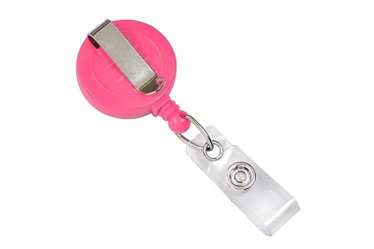 5 Pack - Hot Pink Badge Reels - Retractable ID Holders with Zip Cord Bright Neon Pink with Metal Belt Clip by Specialist ID (Pink) thumbnail 3