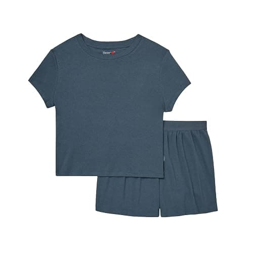 Hanes womens Originals 2-piece Lounge Set, Supersoft Cropped Baby Doll Tee & Sleep Shorts Loungewear Set thumbnail 4