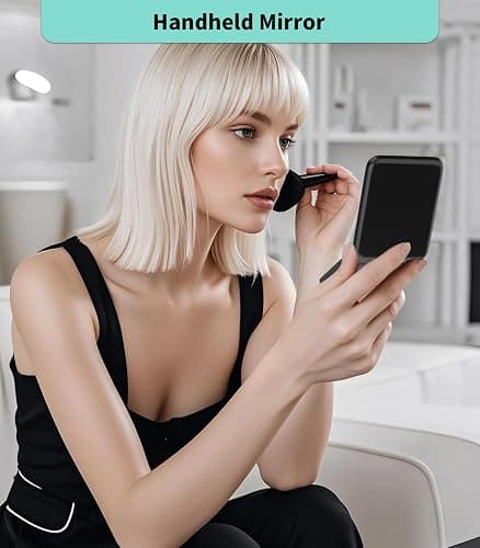 WOBSION Small Mirror with Lights,LED Compact Makeup Mirror,1x/3x Mini Travel Mirror with Magnification,Portable for Purse,Pocket,Gifts for Girls,Black thumbnail 2