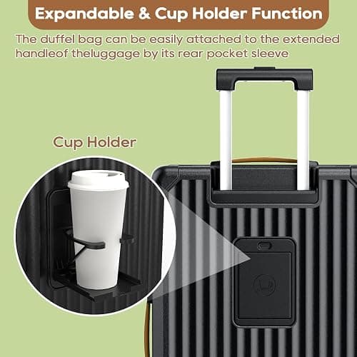 Joyway 20in Carry On Luggage with Cup Holder and USB Port, 25% Expandable Capacity, Smart Suitcase with Anti Slip Wheels and Handbag, Perfect for Men and Women 3 Piece Set Black thumbnail 2