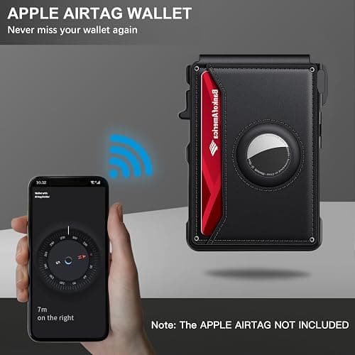 KIKVES Airtag Wallet for Men, Mens Smart Wallet for Air Tag RFID Blocking, Minimalist Bifold Pop Up Aluminum Credit Card Case Holder 12+ Cards with ID Window, Gift for Men, No Airtag Included, Black thumbnail 4
