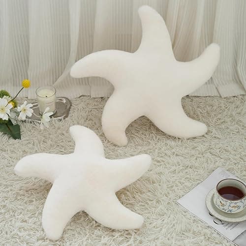 PLAYSKY Starfish Pillow, Cute Decorative Pillows for Couch Bed, Aesthetic Room Decor Accent Pillow Plush with Soft Faux Rabbit Fur for Bedroom Living Room (Ivory White, 14.9 Inches) thumbnail 2