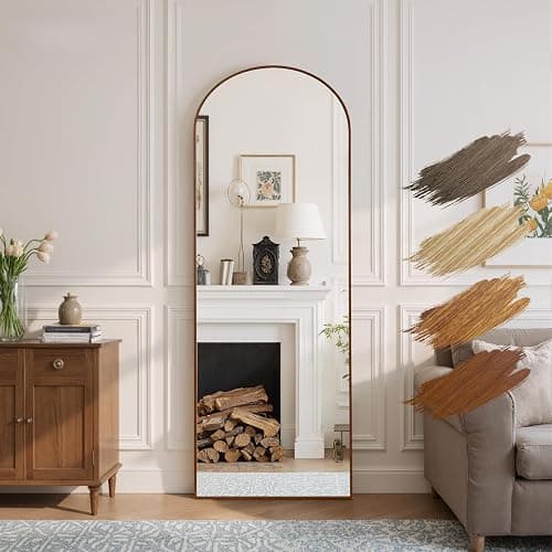 Reflix 147 x 44 cm Arched Full Length Mirror, Aluminium Frame with Walnut Wood Look, Freestanding Hanging Leaning Wall Mounted Full Length Dressing Mirror for Living Room, Bedroom - Image 1