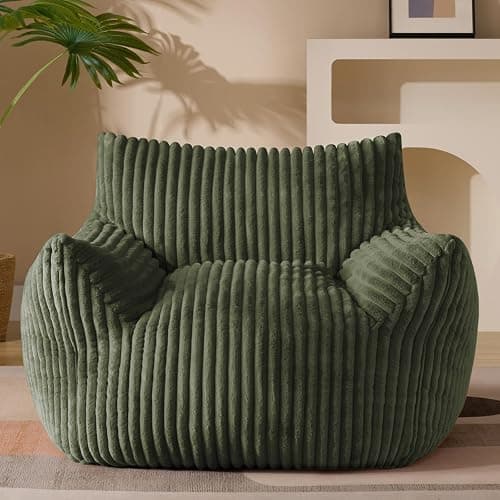 Gericco Giant Plush Bean Bag Chair for Adults with Armrests - Oversized Comfy Green Beanbag Lounge Lazy Floor Sofa Accent Chair for Living Room, Bedroom & Dorm, Cozy Fluffy Single Cloud Mini Couch - Image 1