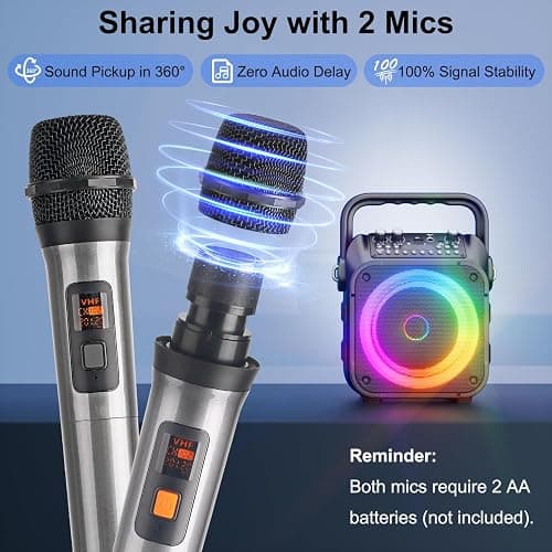 [Newest] Karaoke Machine with 2 Wireless Microphones: Karaoke Speaker Microphones for Adults Kids - Portable Bluetooth Speaker for TV Phone Tablet - Karaoke Gift for Party Home Outdoor Live Mixers thumbnail 7