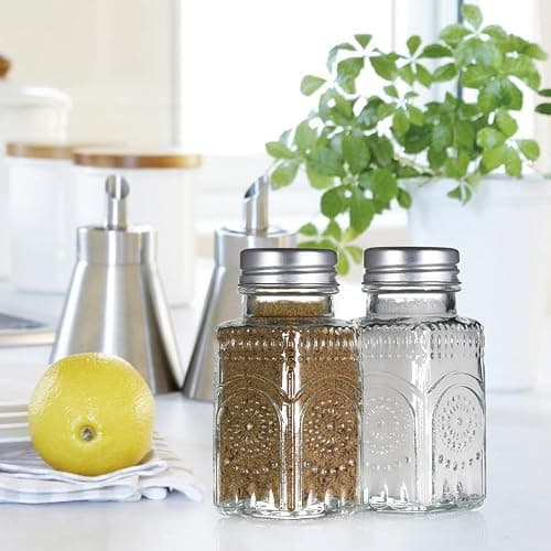 Wongblee 2 Pack Glass Salt and Pepper Shakers Set, Vintage Spice Shakers for Dining Room Table, Kitchen, Restaurant (Sunflower Style) thumbnail 2
