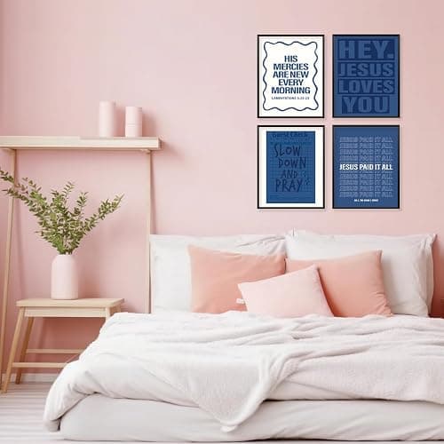 Locomiss Navy Blue Dorm Decor Wall Art Posters, Preppy Y2K Teen Girls | Wall Art Room Decor, Christian Blue Wall Dorm Decorations Prints for College Teen Girls, Set of 4 (8x10 Unframed) thumbnail 3