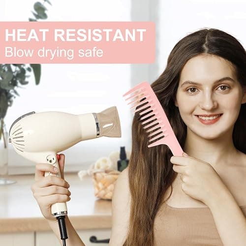 RHOS 3 Pieces Hair Comb Set for Women,Men-Wide Tooth Comb,Fine Tooth Rat Tail Comb,Medium Tooth Comb-Detangling Hair Combs for All Hair Types,Hair Styling Comb Set(Pink) thumbnail 5