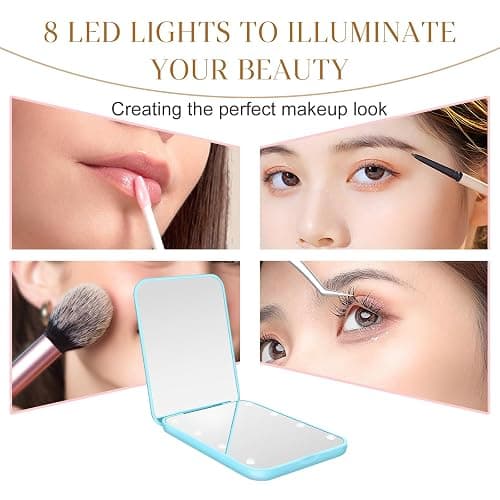 Kakuje Compact Mirror, 1X/3X Magnification LED Pocket Mirror with Nternal BIattery, Mini Mirror for Purse, Pocket,Travel and Present (Blue) thumbnail 3