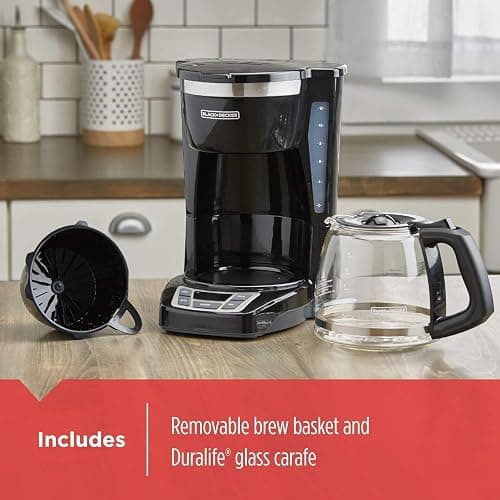 BLACK+DECKER 12-Cup Digital Coffee Maker, Programmable, Washable Basket Filter, Sneak-A-Cup, Auto Brew, Water Window, Keep Hot Plate, Black thumbnail 5