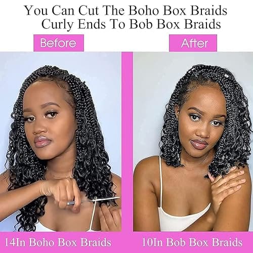 WoWCFyyds 8 Packs Crochet Braids Hair Curly 12 Inch Goddess Box Braids Crochet Hair Bohemian Hippie Braids Extensions with Curly Ends Synthetic Hair Extensions for Braids（1B） thumbnail 6