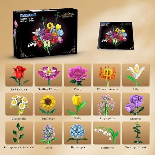 PLAXSOON Flower Bouquet Building Set, 18 Flowers Rose Building Block, 1065 PCS Botanical Collection Building Block Toy Plant Home Decor, Gift for Her Adults Women Kids Boys Girls 12+ thumbnail 9