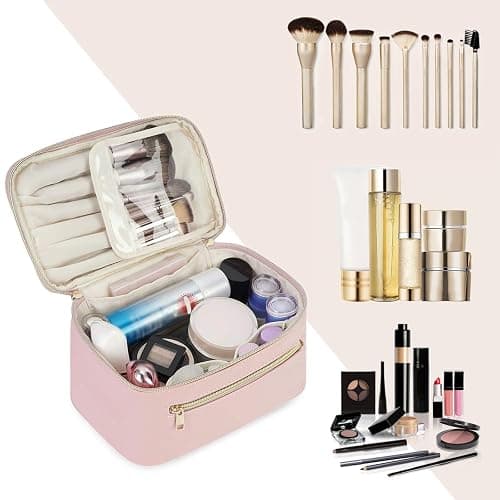 Wandering Nature Makeup Bag, Travel Make Up Organizer Cosmetic Brush Bags Case for Women in Vegan Leather, Pink, Patent Pending thumbnail 6