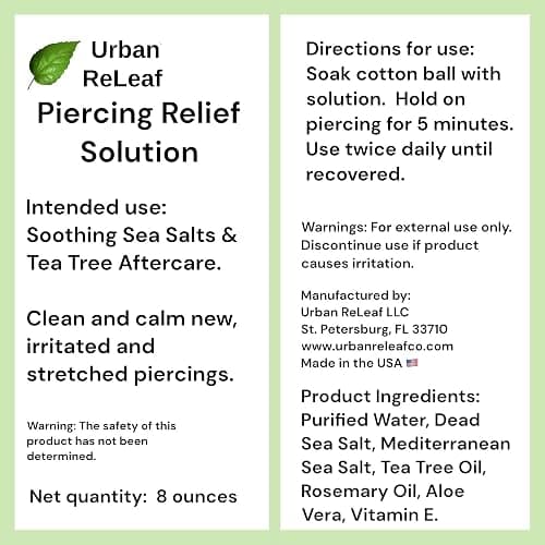 Urban ReLeaf 8 oz. Set Piercing Relief Solution Aftercare | Sea Salt, For New Piercings, Bumps, Irritated Piercings, Made in USA, 100% Natural, Clean Soothe Calm thumbnail 6