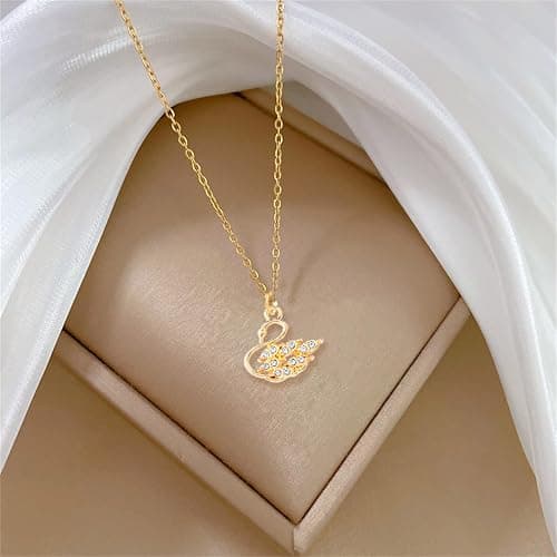 QLYOVWE Crystal Swan Pendant Necklace for Women 14K Gold Plated Rhinestones Necklace Elegant Bird Design Birthday Holiday Christmas Jewelry Gift thumbnail 5