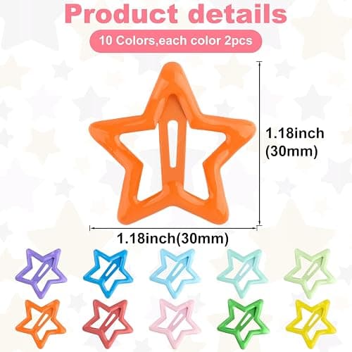 Joez Wonderful 20 Pcs Multicolor Star Hair Clips, 1.18"/3cm Metal Snap Hair Clips, Cute Star Clips Hair Barrettes, Non-Slip Fashion Hair Accessories for Women Girls (10 Colors) thumbnail 2