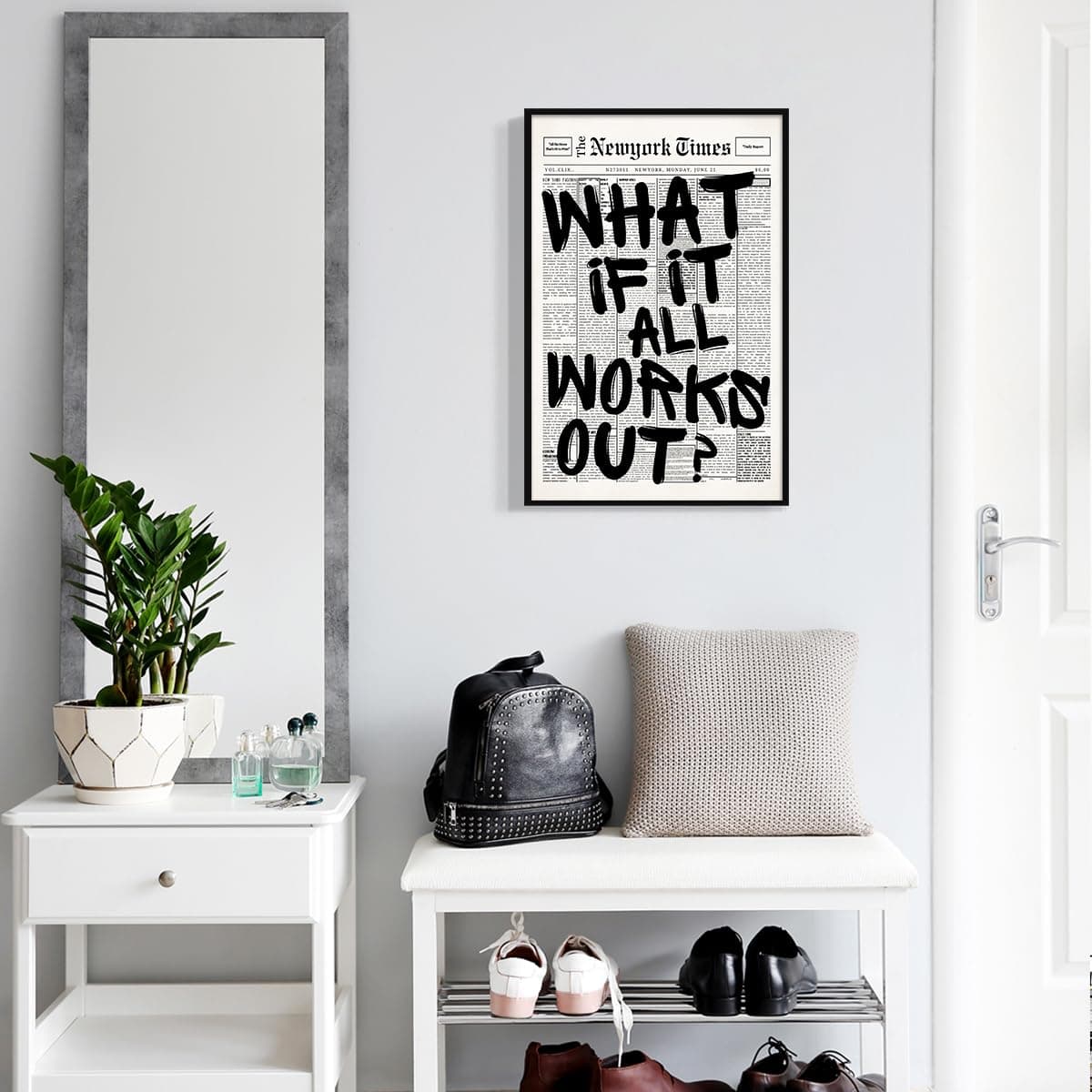 What If It All Works Out Canvas Wall Art, Black and White Newspaper Aesthetic Poster, Positive Affirmations Wall Decor, Daily Inspirational Quote Typography Print for Bedroom 8x12in Unframed thumbnail 6