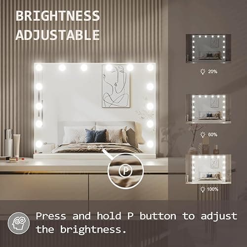 LIANWANG Hollywood Schminkspiegel mit Beleuchtung, Tischspiegel mit 14 LED Licht Dimmbar, 3 Farbtemperatur, Wandspiegel mit Touchscreen, Touch Control für Tochter, 50x42cm thumbnail 3