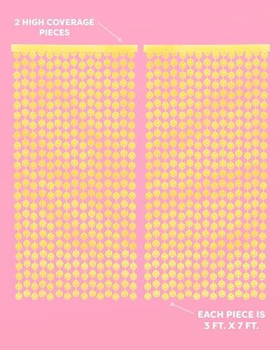 xo, Fetti Happy Face Foil Curtain- Set of 2 | Smiley Decorations, Fun Birthday Photo Booth Props, 90s Party, Pastel Yellow Party Favors, Groovy Backdrop, Y2K thumbnail 4