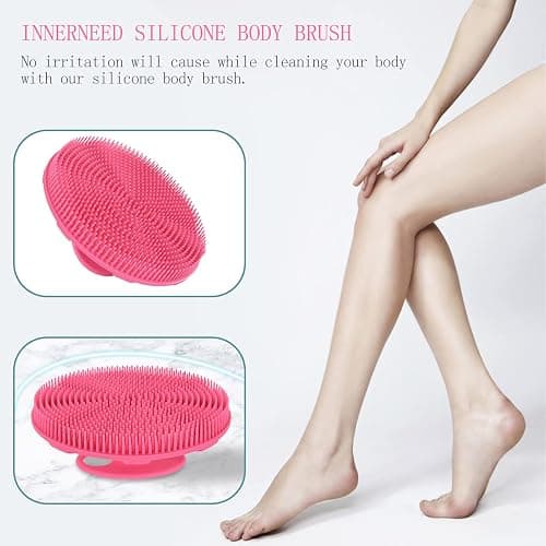 INNERNEED Food-Grade Soft Silicone Body Scrubber Shower Brush Handheld Cleansing Skin Brush, Gentle Exfoliating and Lather Well (Pink) thumbnail 5